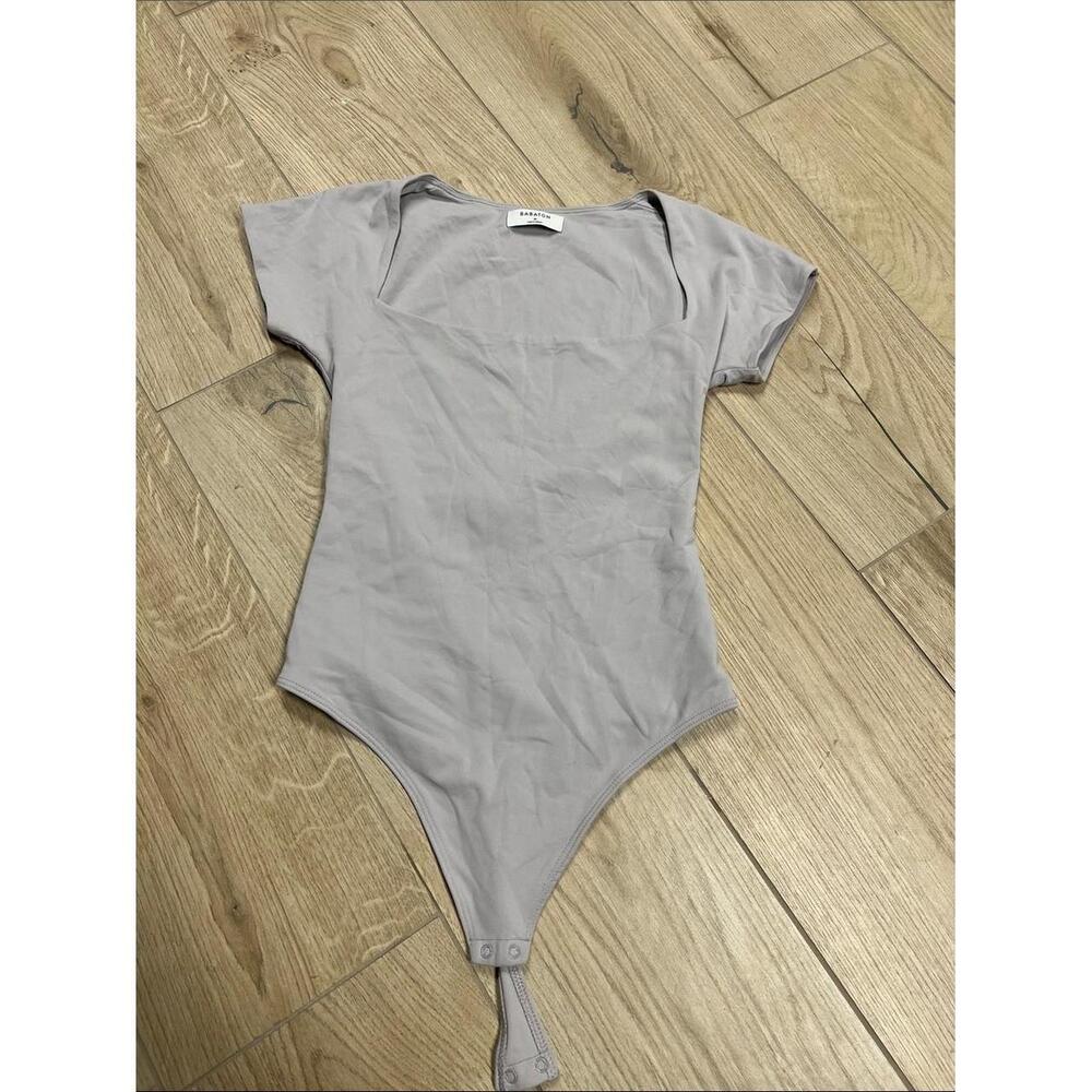 Aritzia soft grey Square Neck Short Sleeve Bodysuit